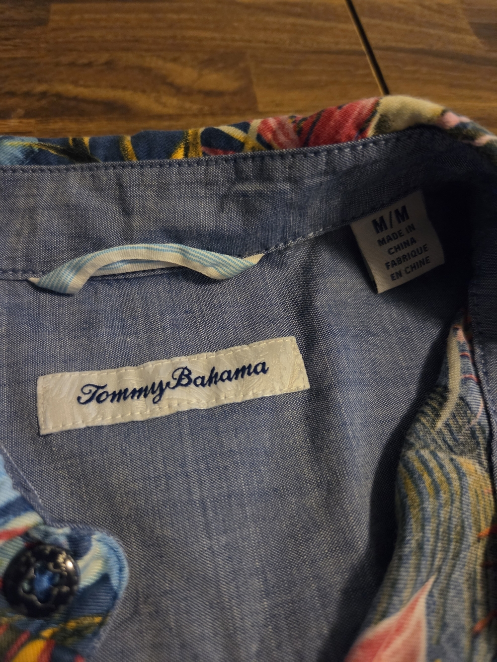 Tommy Bahama Men M 100% Linen Tropical Palm Fuego Button Short Sleeve Shirt Blue - Picture 5 of 7